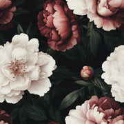Black Dramatic Burgundy Peony Floral Wallpaper design