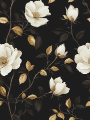 Black and Cream Large Magnolia Floral Wallpaper design