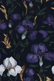 Midnight Purple Iris Large Floral Wallpaper design
