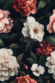 Dark Elegance Red and White Rose Floral Wallpaper design