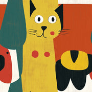 Playful Orange Cat and Dog Kids Wallpaper design