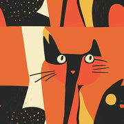 Vibrant Orange Abstract Cat Pattern Wallpaper design