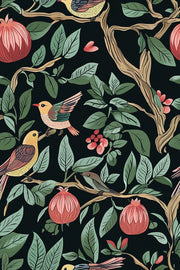 Dark Botanical Birds and Foliage Wallpaper design