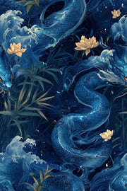 Dark Midnight Blue Dragon Fantasy Wallpaper design