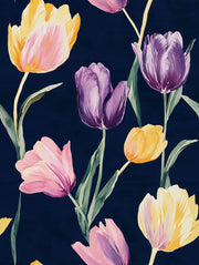 Midnight Multicolor Tulip Floral Wallpaper design