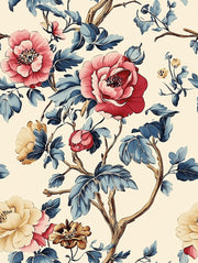 Cream and Pink Large Rose Floral Wallpaper design