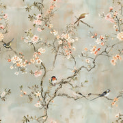 Soft Beige Cherry Blossom and Bird Wallpaper design