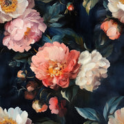 Dark Navy Peony Blossom Floral Wallpaper design