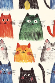 Cream Multicolor Playful Cat Pattern Wallpaper design