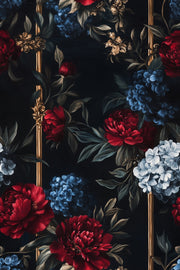 Dark Vintage Red and Blue Floral Wallpaper design