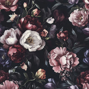Moody Black and Burgundy Peonies Floral Wallpaper design