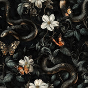 Moody Black Floral and Butterfly Wallpaper design