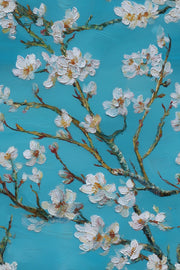 Teal and White Cherry Blossom Floral Wallpaper design