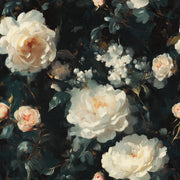 Ivory Rose Blooms on Deep Charcoal Floral Wallpaper design