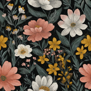 Vintage Floral on Black Bold Pattern Wallpaper design