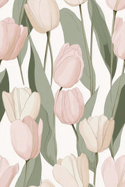 Soft Pink and White Tulip Floral Wallpaper design