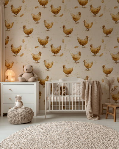 Rustic Beige Chicken Farmyard Wallpaper