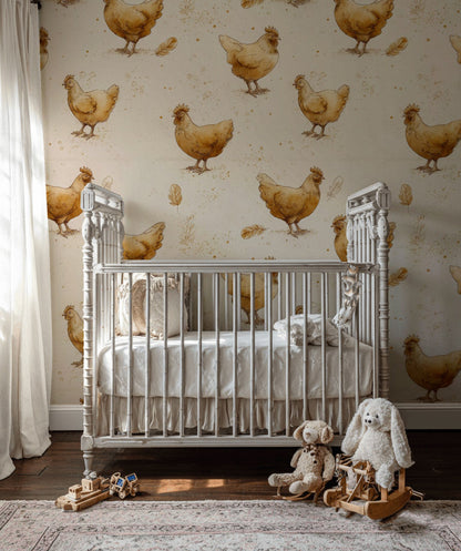 Rustic Beige Chicken Farmyard Wallpaper