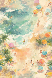 Multicolor Beach Scene Watercolor Wallpaper design