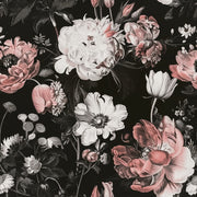 Vintage Black and Pink Large Floral Wallpaper design