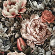 Black Background Blush Peony Floral Wallpaper design