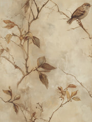 Warm Beige Sparrow Botanical Wallpaper design