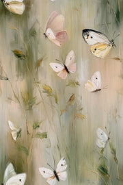 Beige and Green Butterfly Meadow Wallpaper design