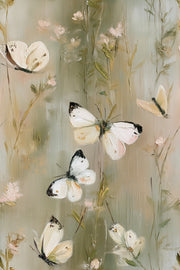 Soft Green Botanical Butterfly Wallpaper design