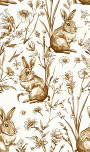 Beige and Brown Rabbit Botanical Wallpaper design