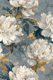 Dark Blue and Gold Look Peony Floral Wallpaper design