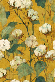 Golden Look Yellow Botanical Cotton Floral Wallpaper design