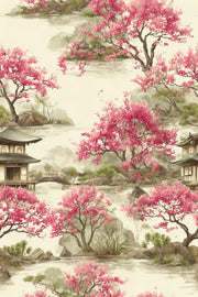 Cream Chinoiserie Cherry Blossom Wallpaper design