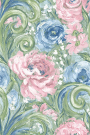 Pink and Blue Large Floral Pattern Wallpaper design