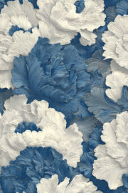 Deep Blue and Cream Peony Floral Wallpaper design