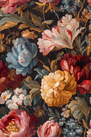 Deep Black Vintage Floral Harmony Wallpaper design