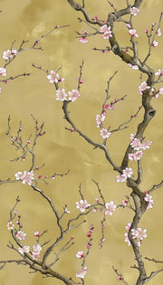 Olive Green Cherry Blossom Floral Wallpaper design