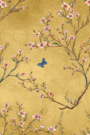Golden Look Cherry Blossom and Butterfly Wallpaper design