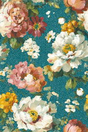 Teal Large Floral Blossom Wallpaper design