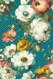 Teal Bold Peony Floral Wallpaper design