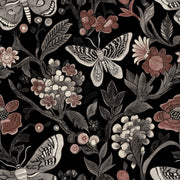Black and Blush Butterfly Floral Wallpaper design