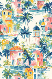 Multicolor Tropical Villa Architecture Wallpaper design