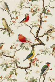 Cream Vintage Bird Botanical Wallpaper design