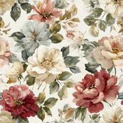 Warm Cream and Green Large Floral Wallpaper design