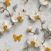 Elegant Gray and Yellow Orchid Floral Wallpaper design