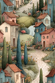 Rustic Tuscan Village Houses Wallpaper design