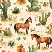 Brown Horses and Cacti Desert Wallpaper design