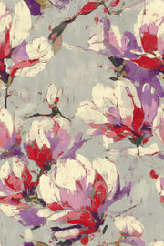 Bold Red and Purple Magnolia Floral Wallpaper design
