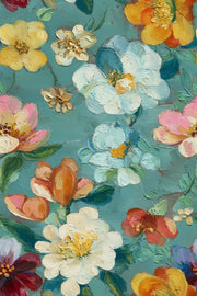 Vibrant Teal Oversized Floral Wallpaper design