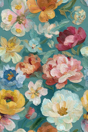 Teal Blue Multicolor Floral Pattern Wallpaper design