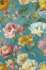 Turquoise Multicolor Large Floral Wallpaper design